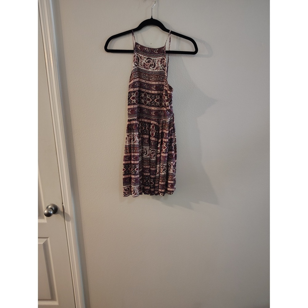 American‎ Eagle Outfitters Boho Paisley High Neck Mini Dress Burgundy XS